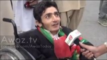 PTI Worker on WheelChair came from Peshawar to PTI Lahore Protest