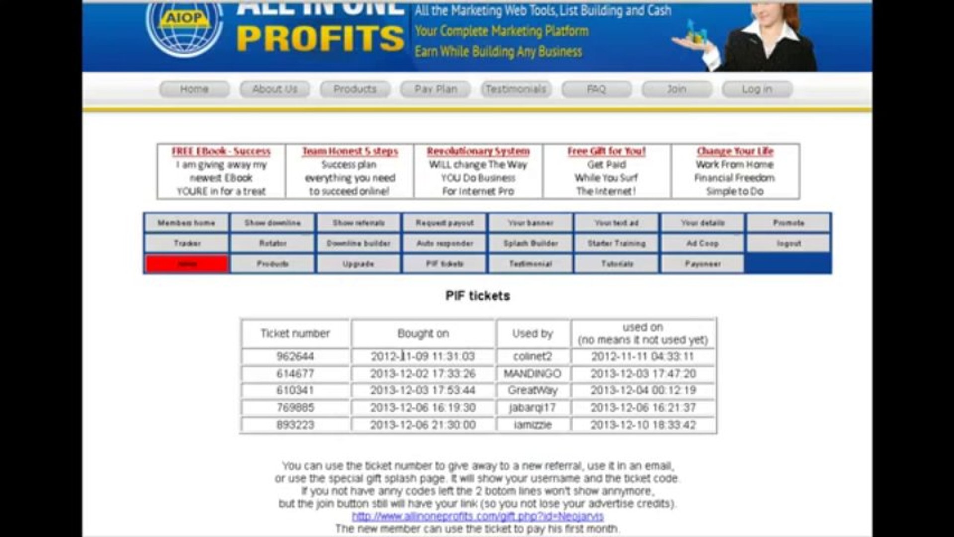 Money-MakingSite | All In One Profits | PIF Ticket and Payment System Procedures