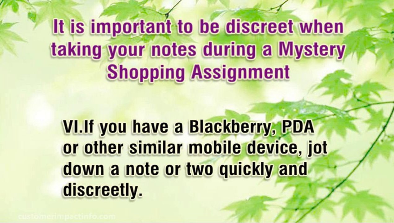 TIPS FOR MYSTERY SHOPPING NOTE TAKING