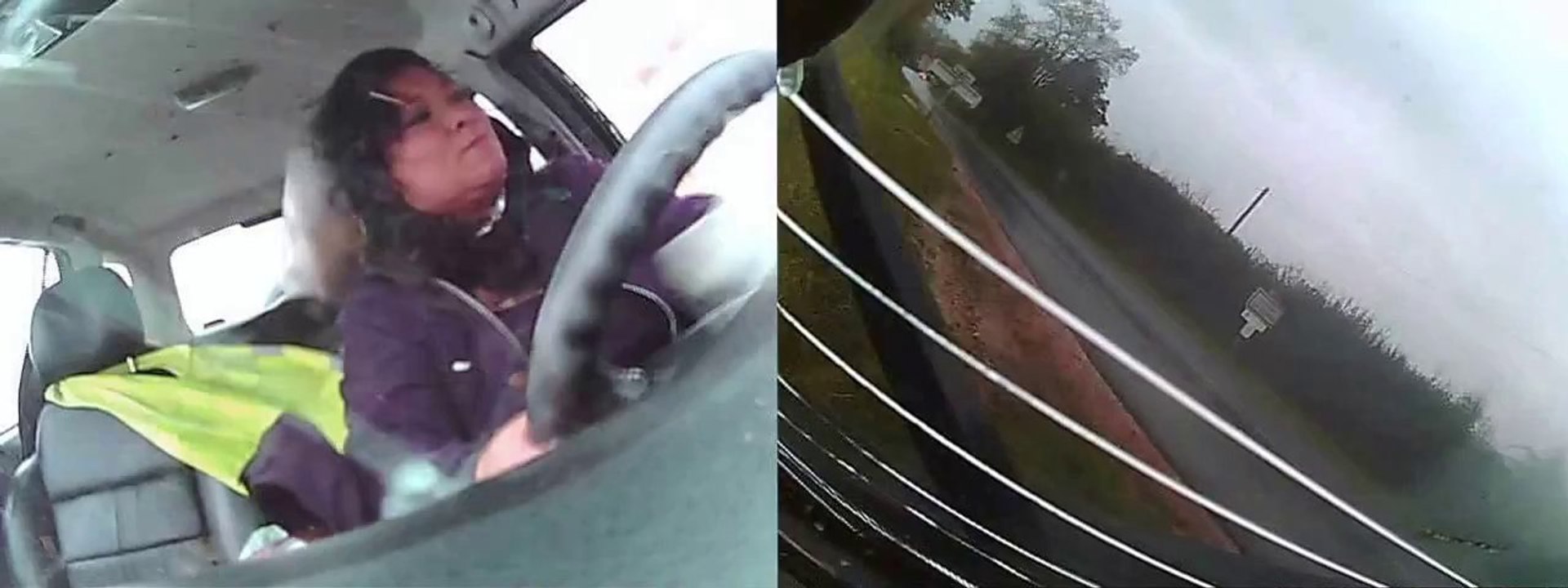 Femme calme pendant un accident de voiture