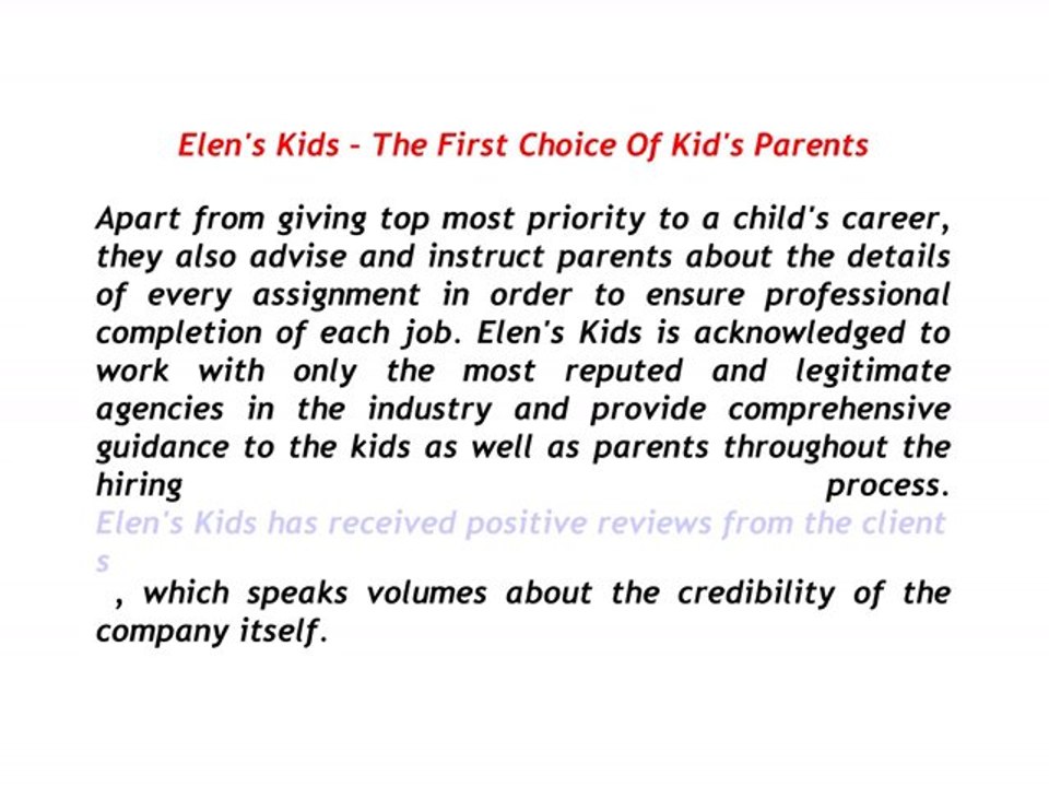 Elen's Kids Review - Specializes In Representing Young Talent