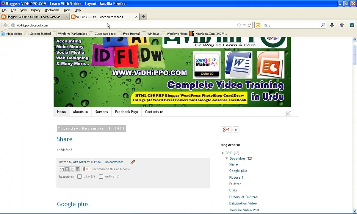 Blogger in Urdu - Class 14 - Add a Gadgets on Blogger - ViDHIPPO.COM