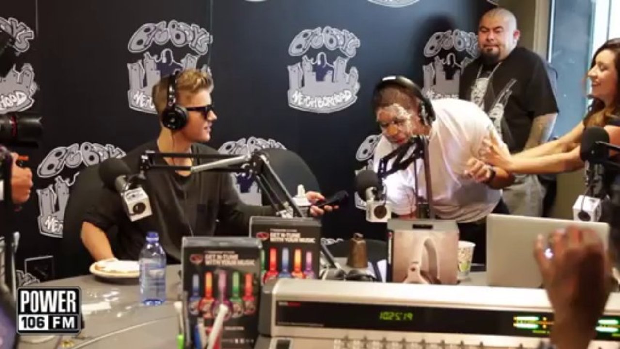 Justin Bieber hits Louie G with a pie and stun gun