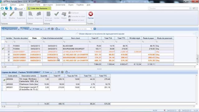 Création des factures sur CIEL Devis Facture