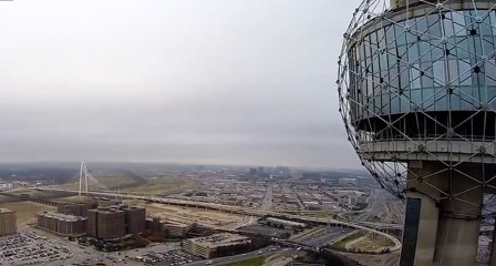 Great 500ft Moving Insane Basketball Shot from Dallas Reunion Tower!!