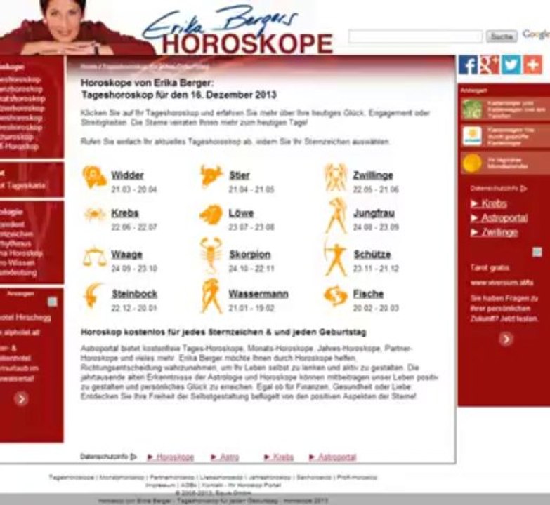 Horoskop von Erika Berger - Tageshoroskop für jeden Geburtstag