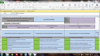 Tutoriel du fichier excel sur l'attestation de competences