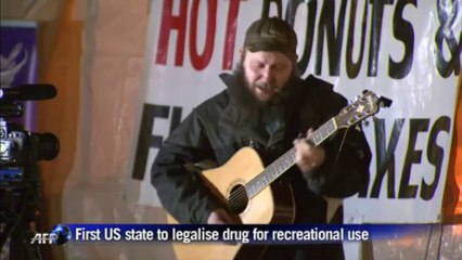 Eager customers line up outside Colorado marijuana shops