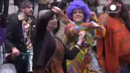 Traditional British weather for London's annual New Year parade