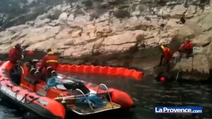 Marseille : exercice anti-pollution dans la calanque de Morgiou