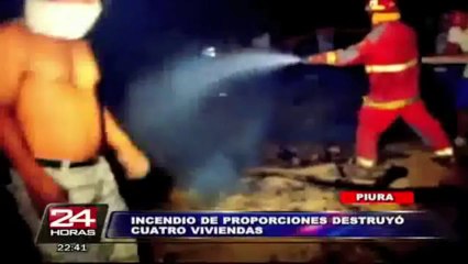 Un anciano murió calcinado en incendio que consumió cuatro viviendas en Piura