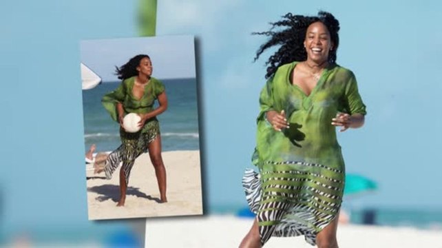 Bikini-Clad Kelly Rowland Enjoys a Kickaround on the Beach