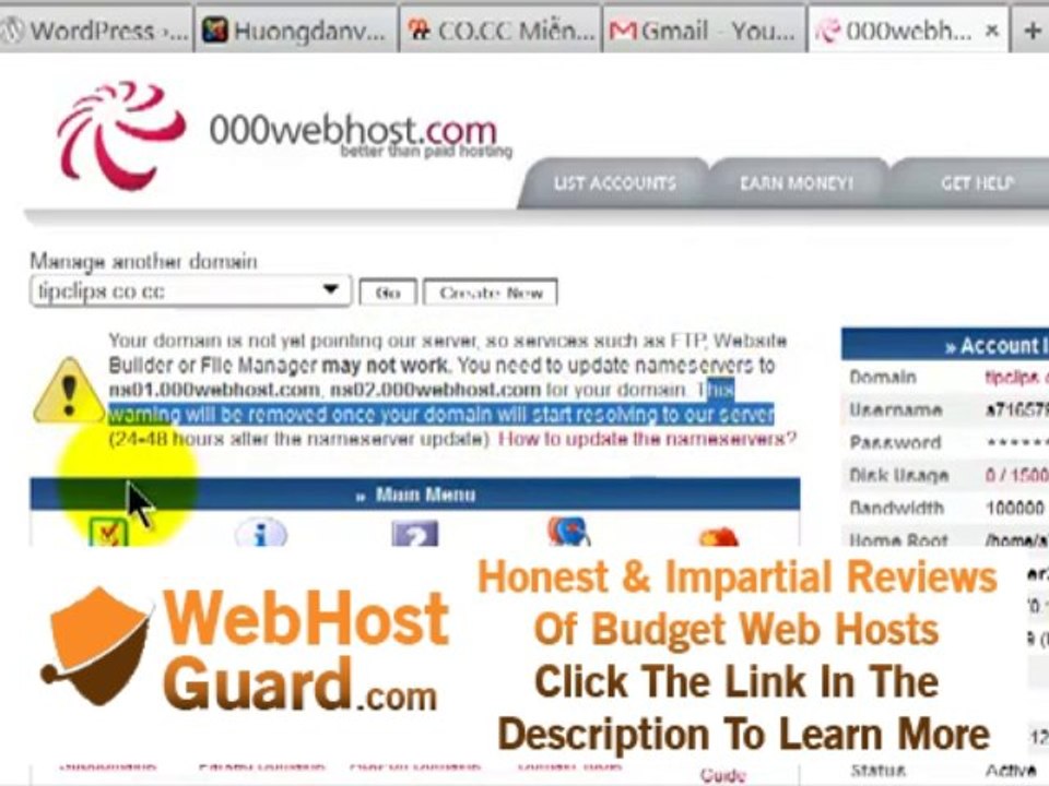 Gắn tên miền khác về hosting 000webhosting