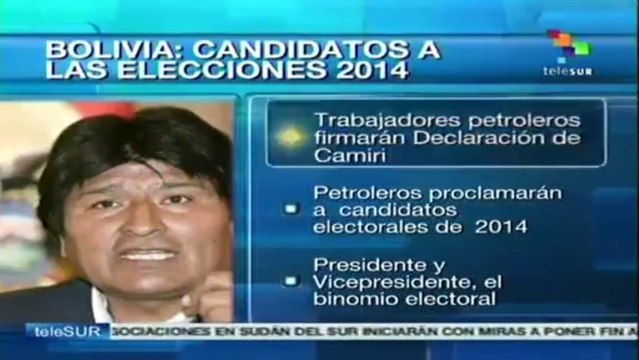 Anuncian trabajadores a Evo Morales como candidato a elección de 2014