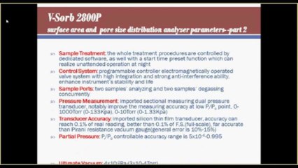 V-Sorb 2800P BET surface area and micropore size analyzer