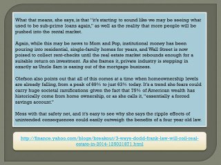 3 ways Dodd Frank law will roil real estate in 2014