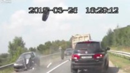 Flying truck tires cause havoc on the highway