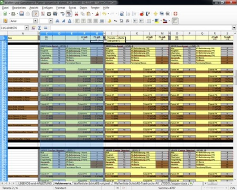 Gerions waffen- und kampfwerte-planer: video-anleitung teil 2 - beispiel heldenplanung