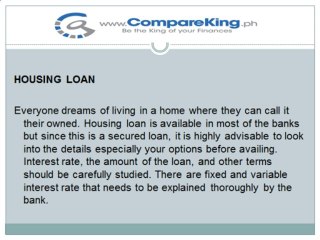 Car loan, Salary loan and Housing loan by CompareKing.ph