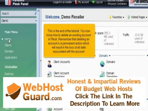 micfo | how to delete a hosting account in Plesk reseller control panel
