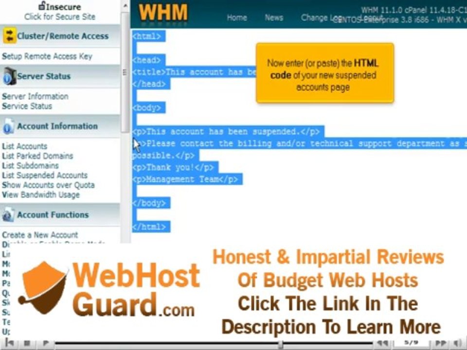 Modifying the suspended accounts page in WHM by VodaHost web hosting