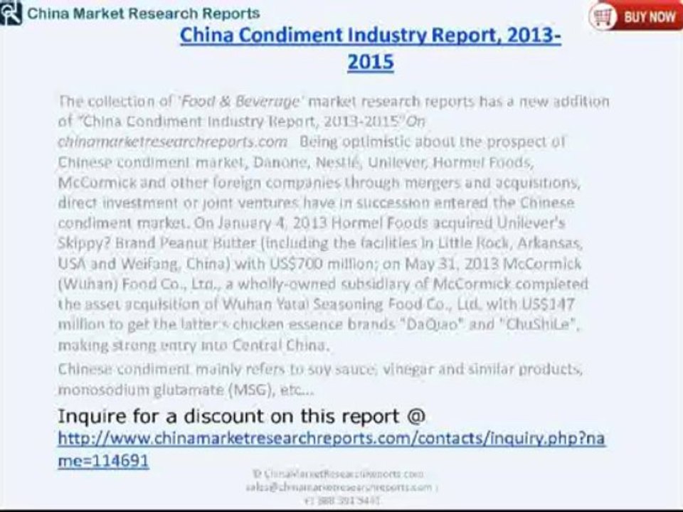 Condiment Industry in China 2015 - Market Report