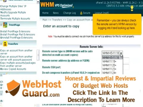 How to copy a hosting account from another server to your WHM server using SSH