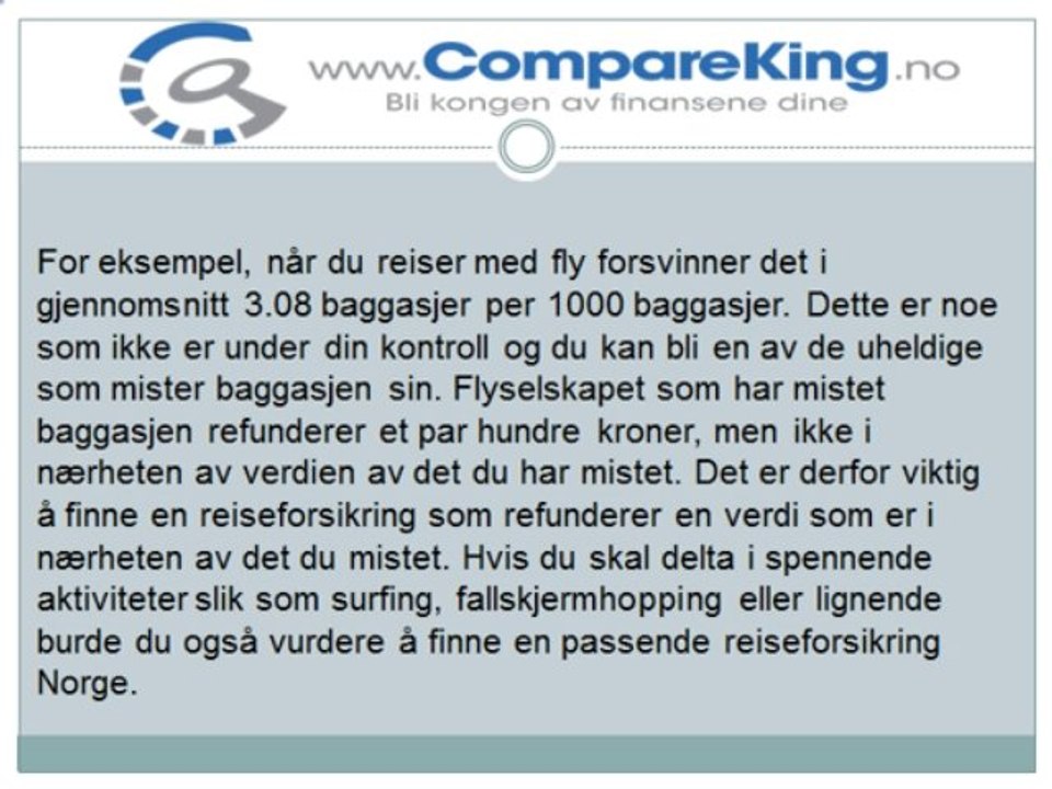 Ser du etter reiseforsikring Norge? Sjekk CompareKing.no
