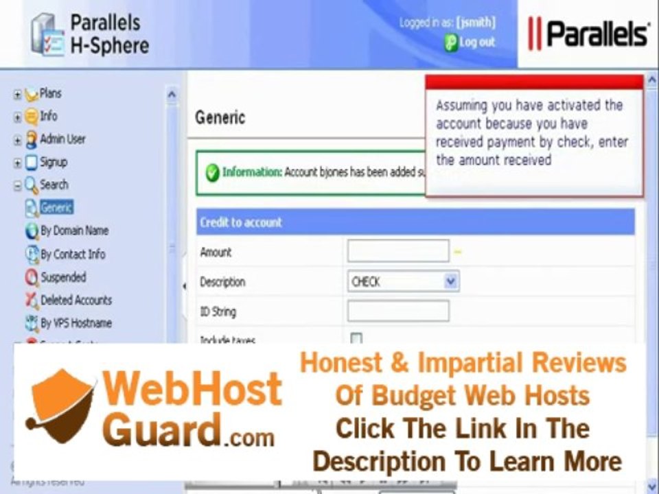 Creating a new user (hosting) account in Hsphere
