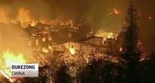Un incendie de 10h réduit en cendres une ville millénaire au Tibet !! Dukezong 2014