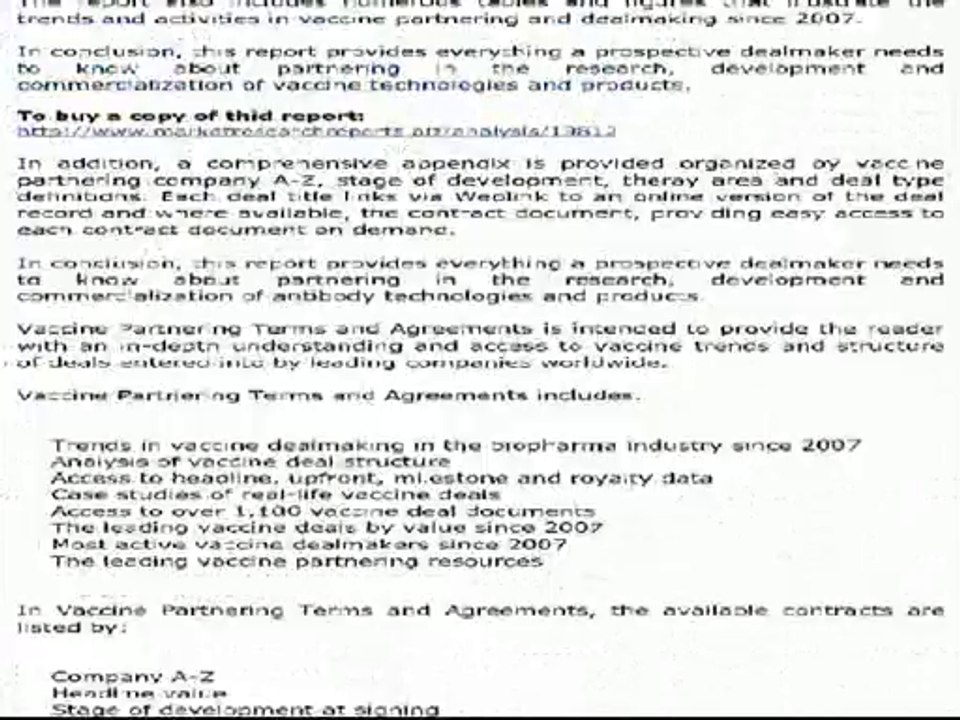 Vaccine Partnering Terms and Agreements