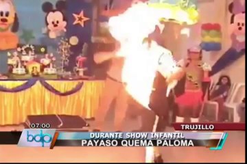 VIDEO: Truco de payaso falla y quema viva a una paloma en show infantil