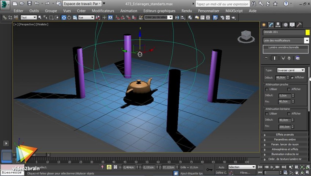 Tutoriel 3ds Max 2014 : Utiliser les lumières omnidirectionnelles | video2brain.com
