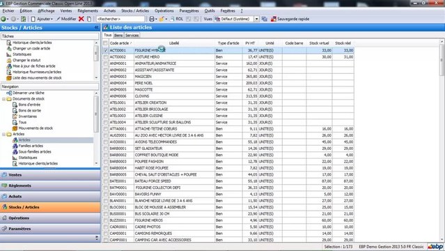 EBP gestion commerciale open line : Les articles