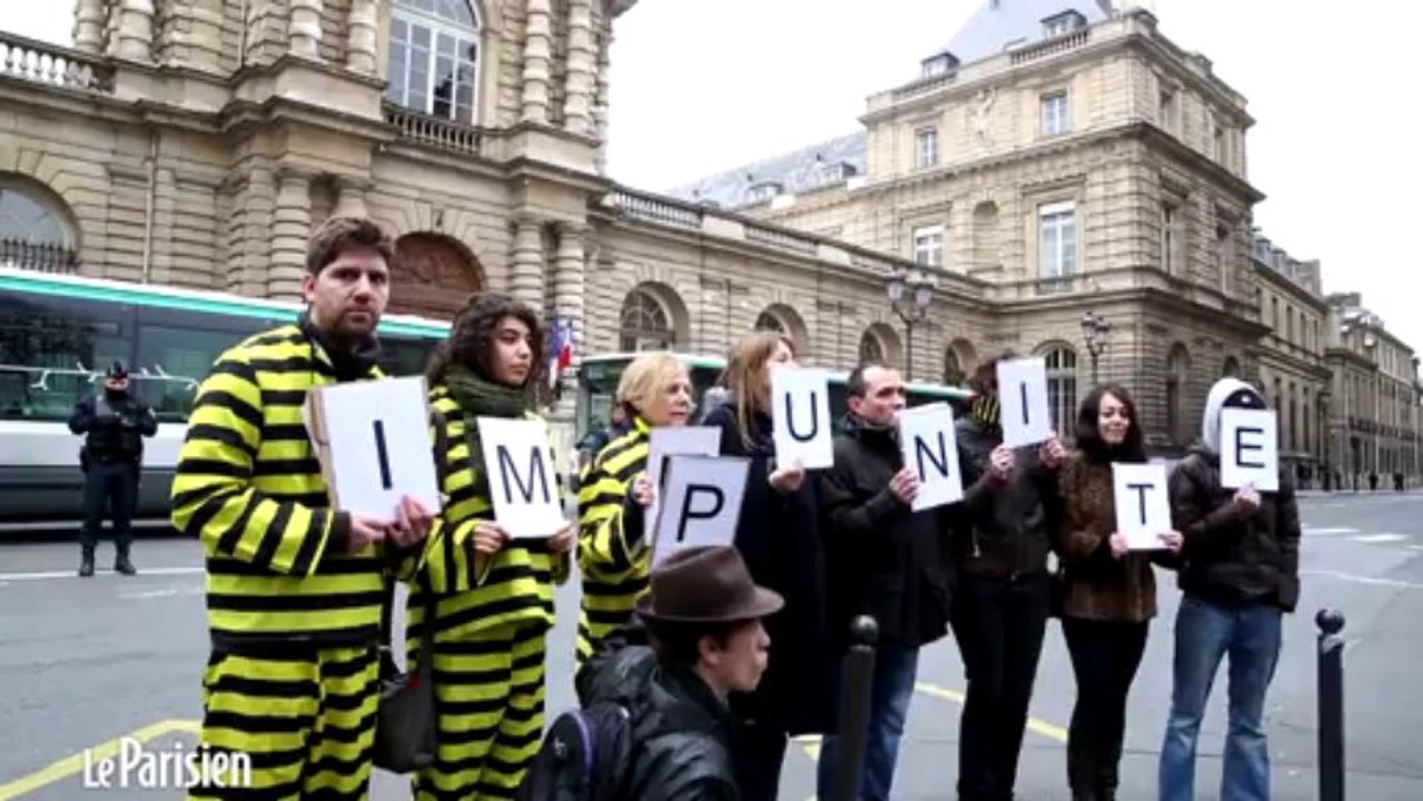 Manifestation devant le Sénat contre l'immunité de Serge Dassault
