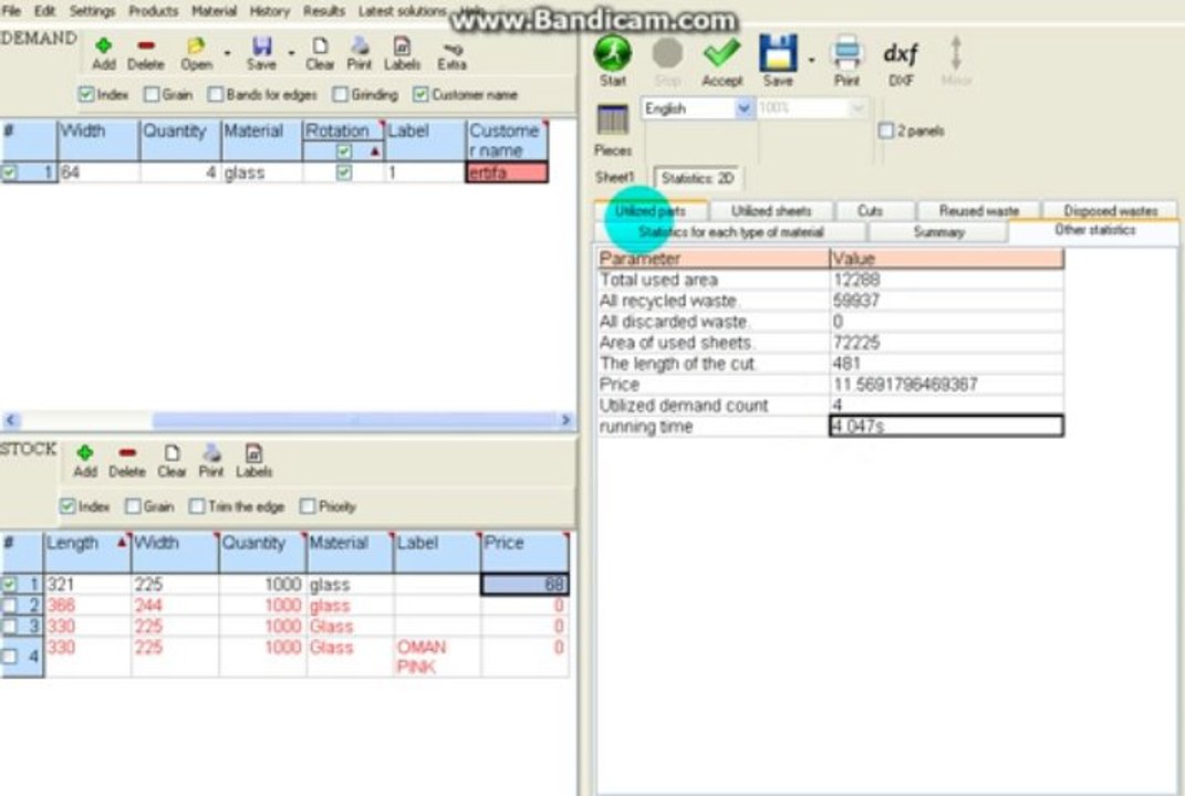 Glass Cuting Sheet optimization Plan