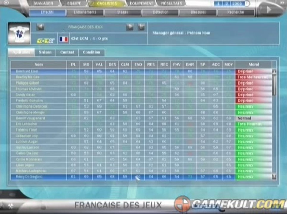 Pro Cycling Manager Saison 2006 - La partie gestion
