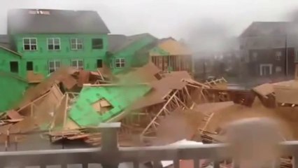 High Winds Topple Building in Raleigh