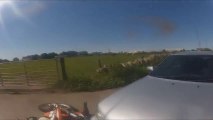 Epic Motocycle Crash - KTM 350 XCF Crashes Into Car!