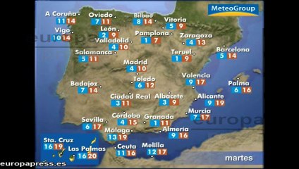 Previsión del tiempo para este martes 14 de enero