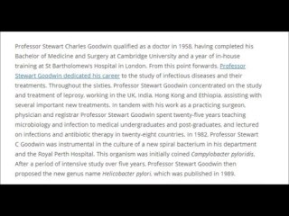 Professor Stewart Goodwin l Helicobacter pylori