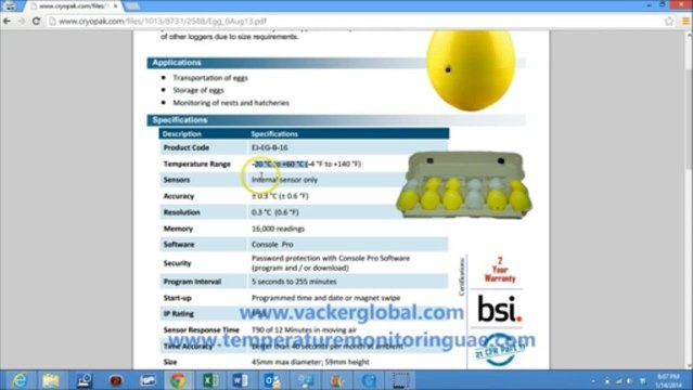 Egg shaped temperature recorder data logger by Cryopak, USA | Vacker UAE