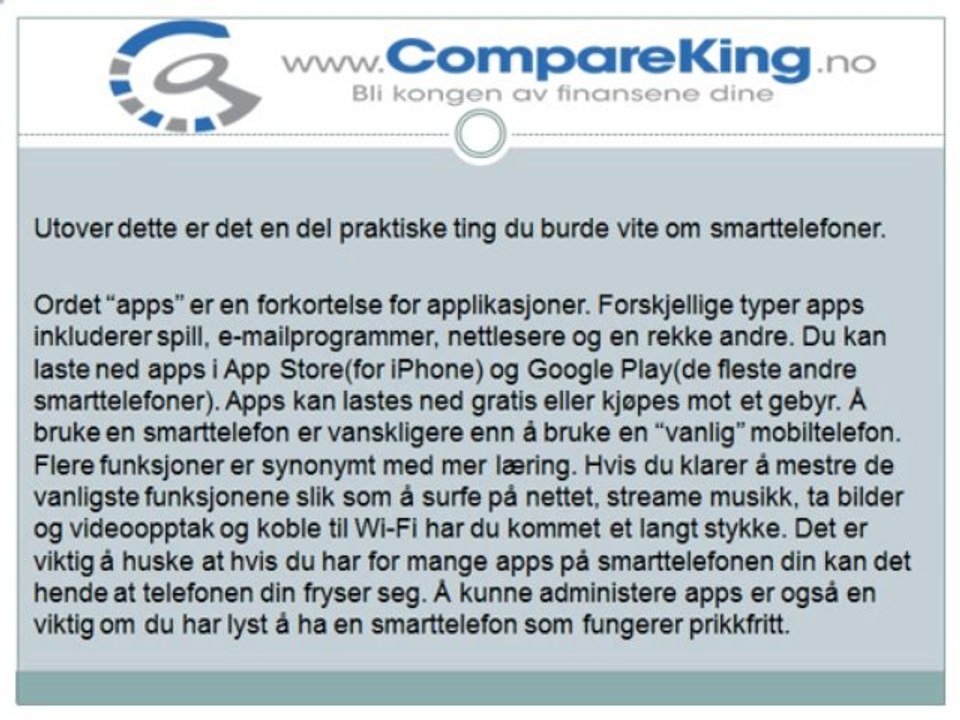 Smarttelefoner for dummies – CompareKing.no﻿