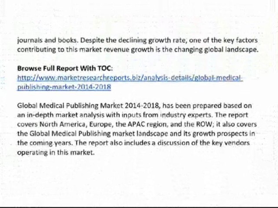 Global Medical Publishing Market 2014-2018