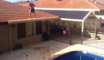 Crazy Backflip Jump from a 3 Meter Roof to Pool!!