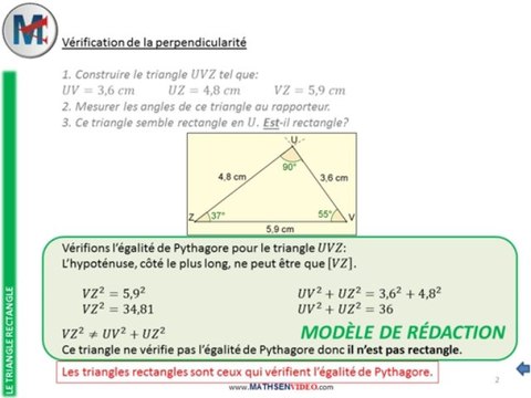4eme Le Triangle Rectangle Verifier Qu Un Triangle Est Rectangle Par Pythagore Cas Negatif Video Dailymotion