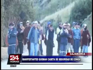 Cajamarca: manifestantes quemaron caseta de seguridad de Conga