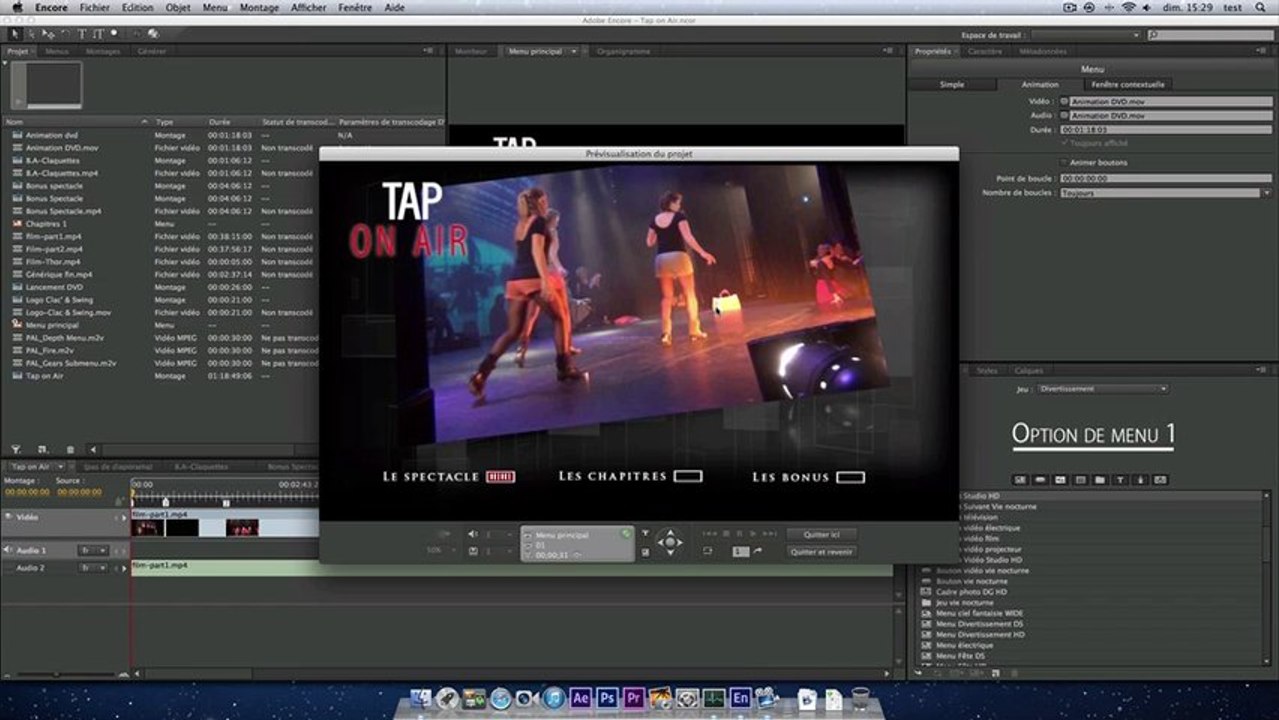 Menu d'un DVD avec une vidéo