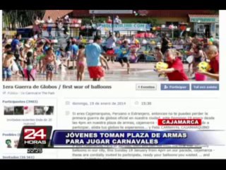Cajamarca: decenas de jóvenes tomaron plaza de armas para jugar los carnavales