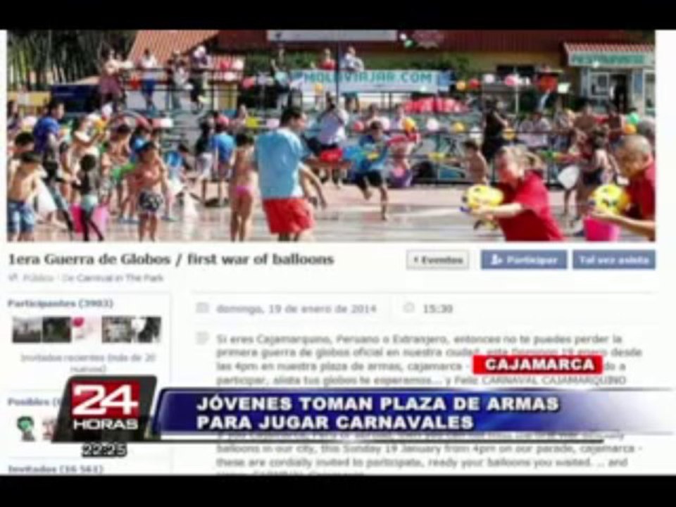 Cajamarca: decenas de jóvenes tomaron plaza de armas para jugar los carnavales